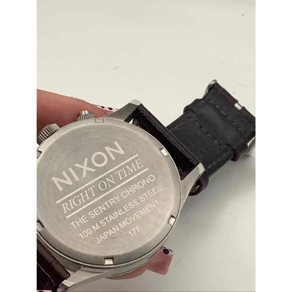 Nixon Sentry Chrono Men's Watch Stainless Brown Leather